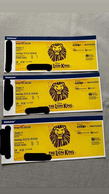 3x Tickets Disney THE LION KING Musical Zürich Kaufen auf Ricardo