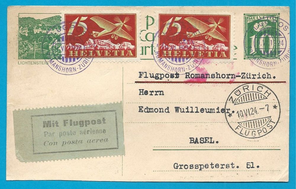 Flugpost Romanshorn Zürich 9 VI 1924 Kaufen auf Ricardo