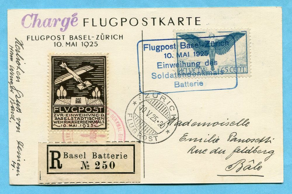 Flugpostkarte Basel Zürich 1925 mit Vignette Kaufen auf Ricardo