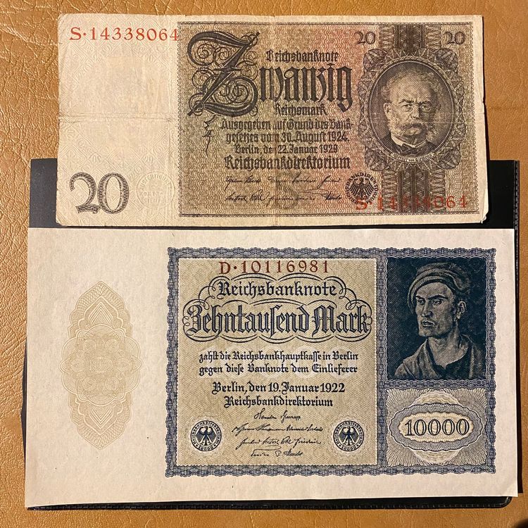 Zwei Reichsbanknoten Berlin 20 Mark 1929 1000 Mark 1922 Unz Kaufen