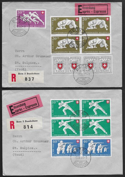 1950 Zwei R Ex Briefe BERN BF Frankatur Serie Selten Ab 1 Kaufen