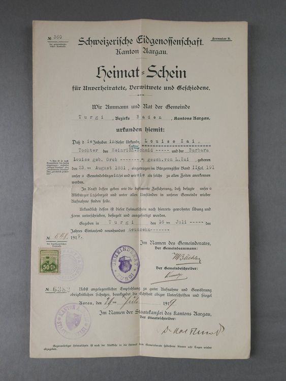 HEIMATSCHEIN REISSEPASS AARGAU 1922 Kaufen Auf Ricardo