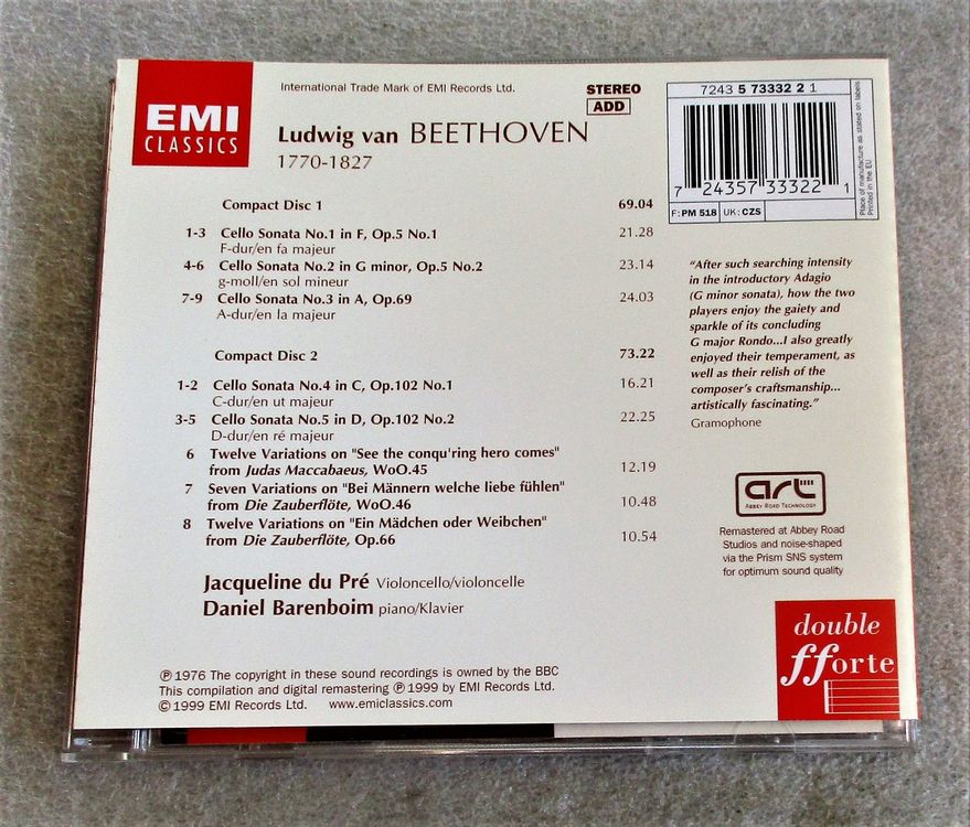 JACQUELINE DU PRÉ DANIEL BARENBOIM Beethoven 2 CD Kaufen auf Ricardo