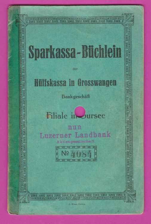 altes Dokument Sparbüchlein der Hülfskassa Grosswangen LU Kaufen