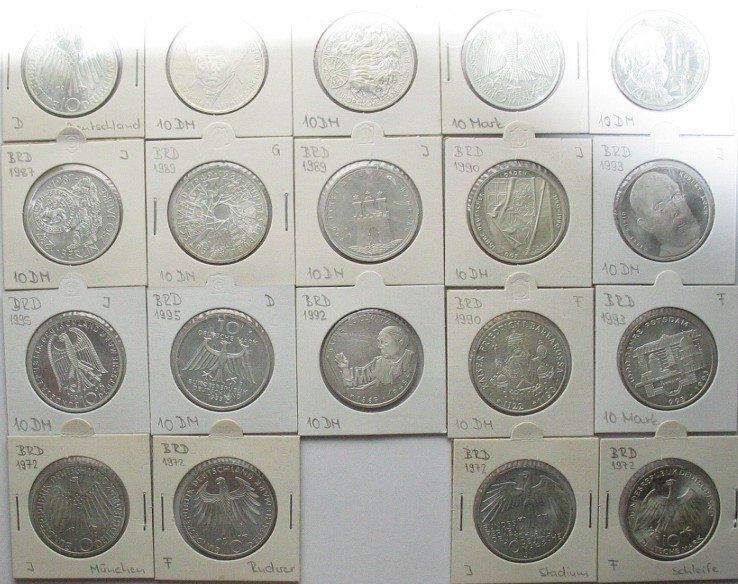 BRD Lot 19 x 10 DM 1972 1995 Silber 184g fein prägefrisch Kaufen