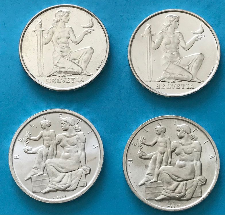 4 Schweizer Silber 5 Franken Gedenkmünzen von 1936 und 1948 Kaufen