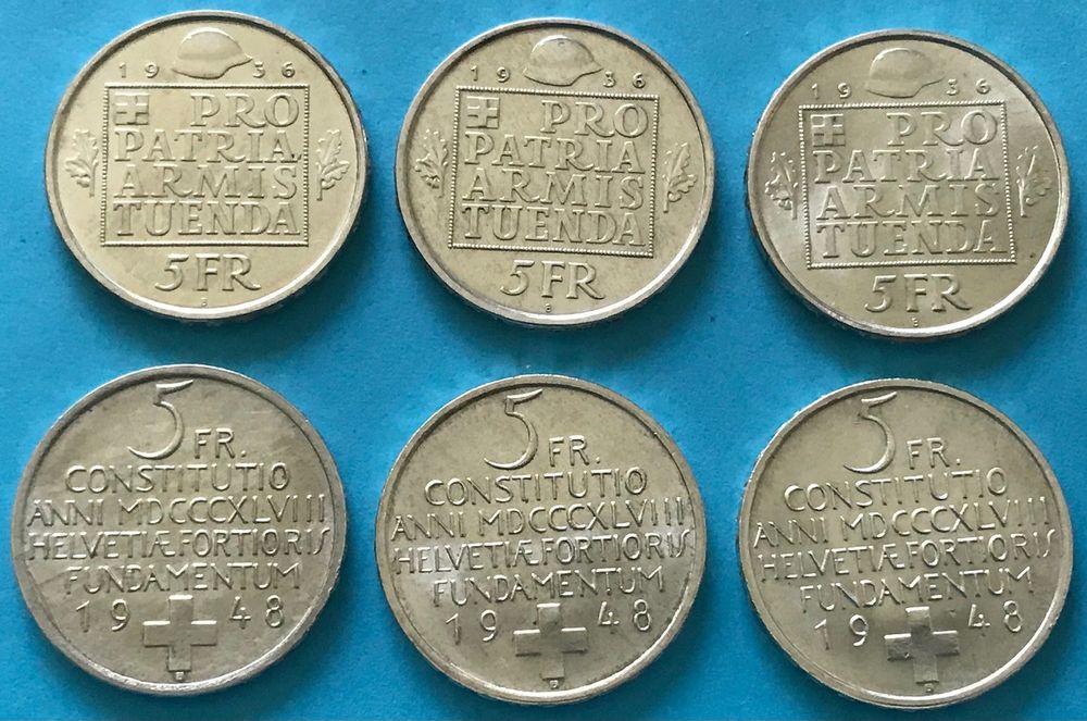 6 schöne Schweizer Silber 5 Franken Gedenkmünzen 1936 1948 Kaufen