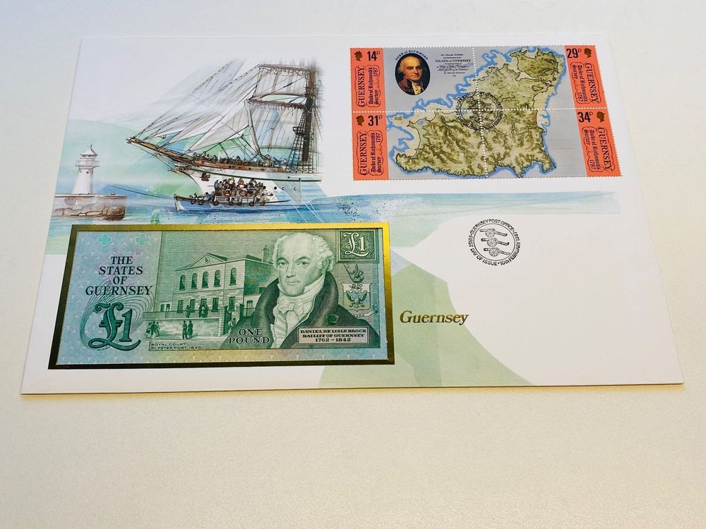 Guernsey Banknoten Brief Bankfrisch One Pound Pfund Top Kaufen Auf