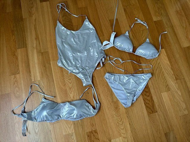 Paket Bikini Badeanzug ungetragen silber Gr S L Neu gemäss