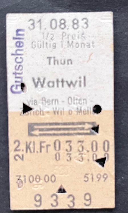 Thun Wattwil Via Bern Olten Billett 1983 Kaufen Auf Ricardo