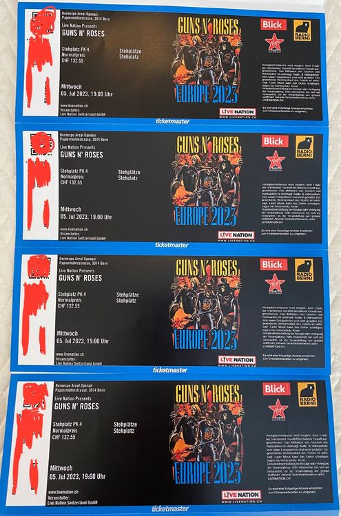 GUNS N ROSES Tickets 4x Stehplatz 05 07 23 BERN Kaufen Auf Ricardo