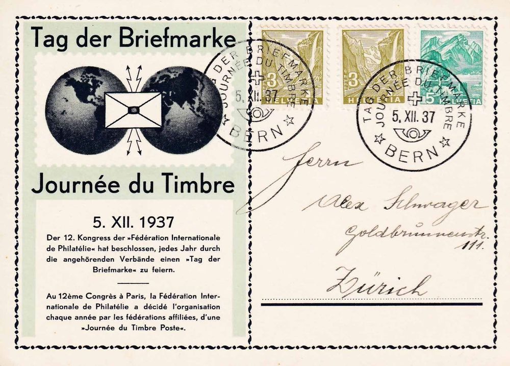 1937 Offiz Karte Tag Der Briefmarke D F Bern 5 Xll 37 Kaufen Auf