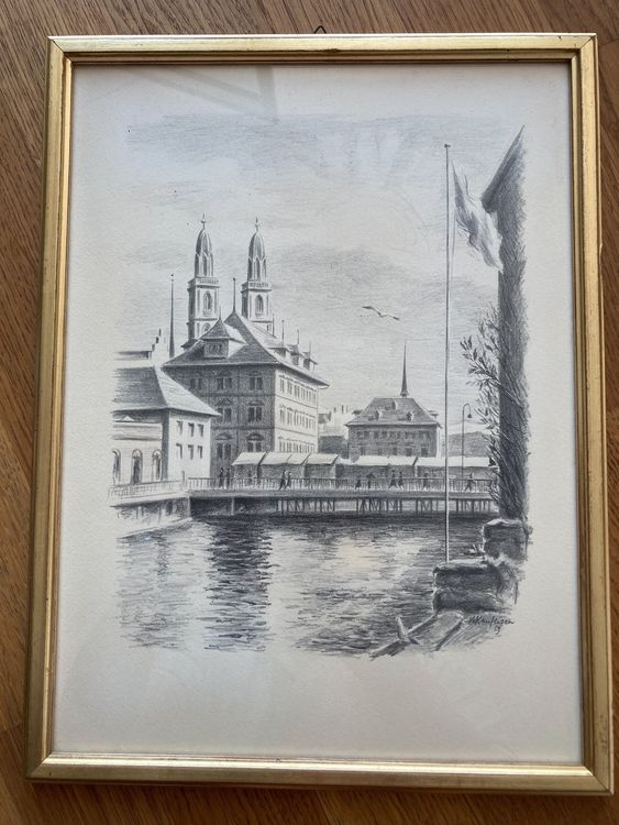 Radierung Grossmünster Zürich Limmat 1959 Willy Kaufeisen Kaufen auf