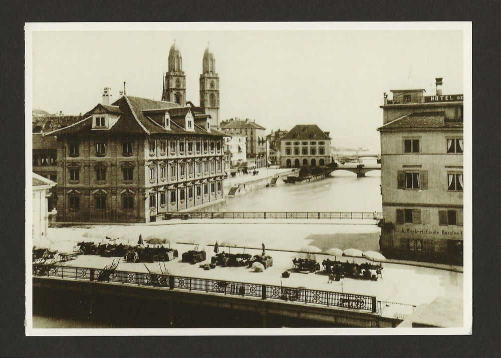 1904 Gemüsemarkt Brücke Quai Zürich uralte Ansicht Nachdruck Kaufen