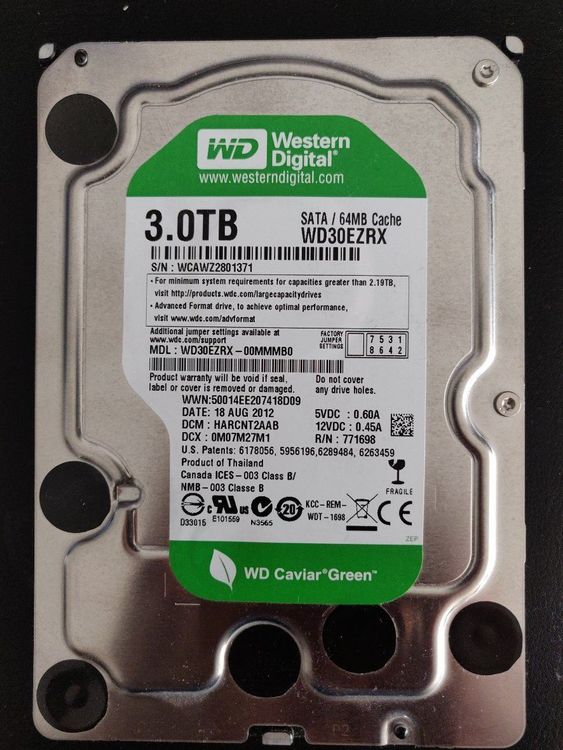 Western Digital Green 3TB WD30EZRX 64MB Acheter Sur Ricardo