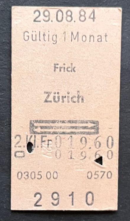 Frick Zürich Billett 1984 Kaufen auf Ricardo