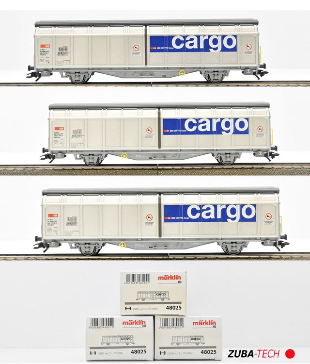 3x Märklin 48025 Schiebeplanwagen SBB Cargo H0 WS mit OVP Kaufen auf