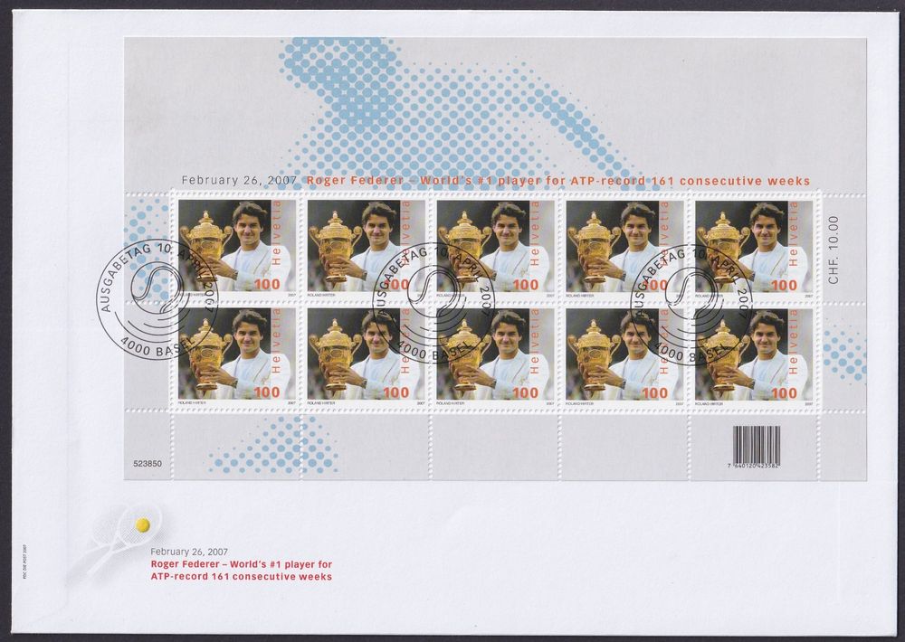 2007 Nr 1229 Kleinbogen Auf Brief Roger Federer ET Stempel Kaufen