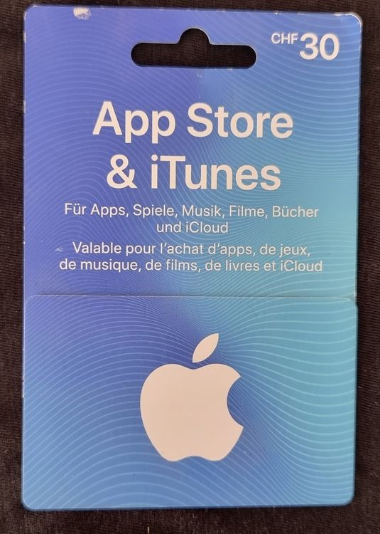 App Store Und ITunes 30 CHF Karte Gutschein Geschenk Card Kaufen