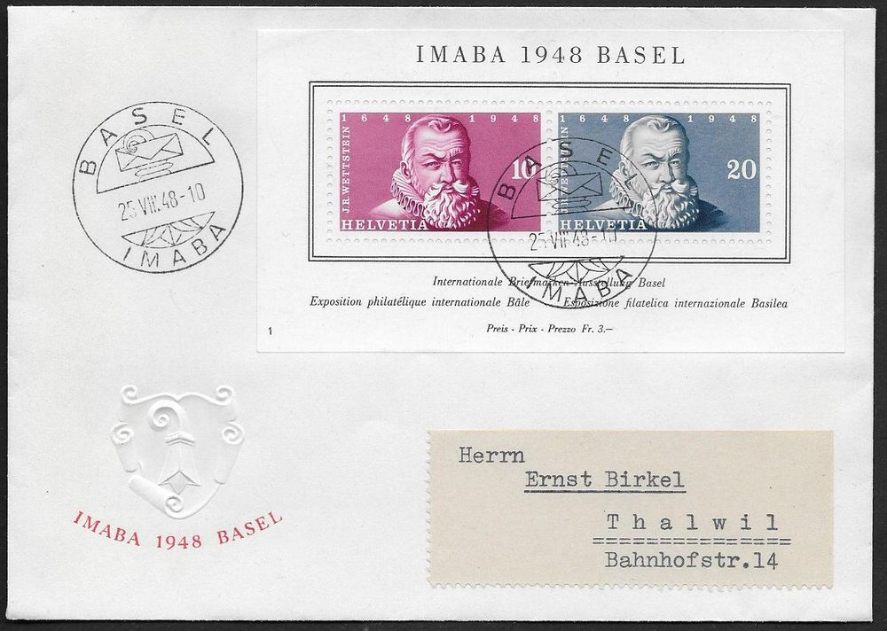 1948 Illust Sonderbrief IMABA BLOCK W31 O BASEL Top Ab 1 Acheter