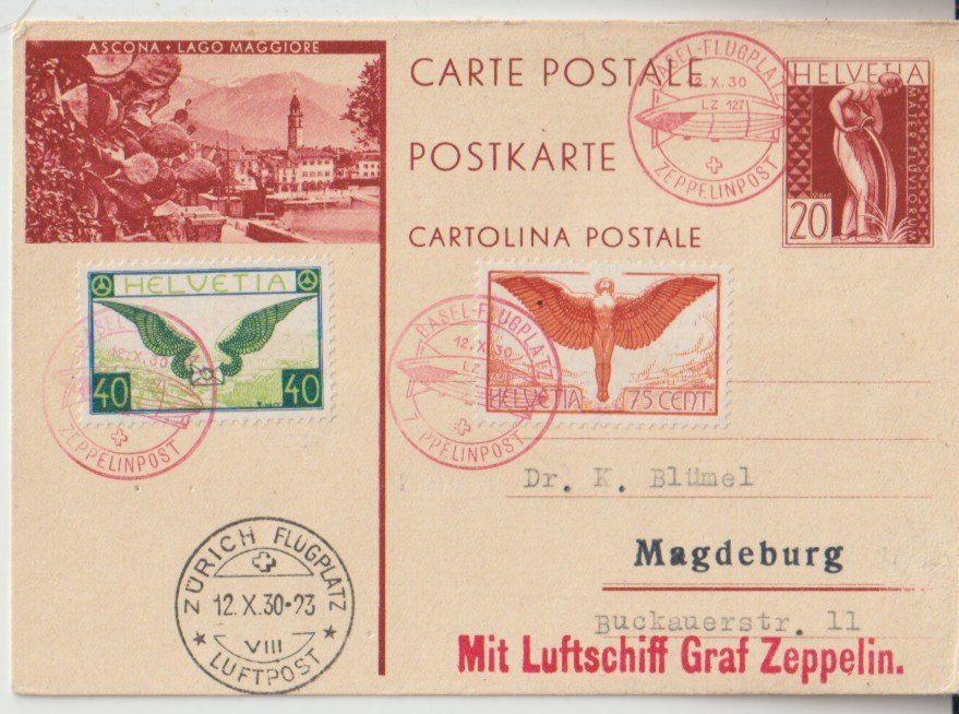 Luftpost Zeppelinpost Basel Flugplatzf R Magdeburg Gs Kaufen Auf