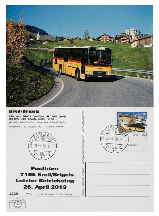 Breil Brigels Ansichtskarte Letzttag Post Mit Postauto Naw Kaufen Auf