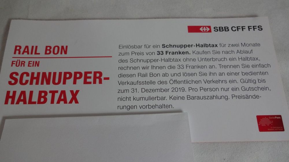 SBB Gutschein 33 für Schnupper Halbtax Kaufen auf Ricardo