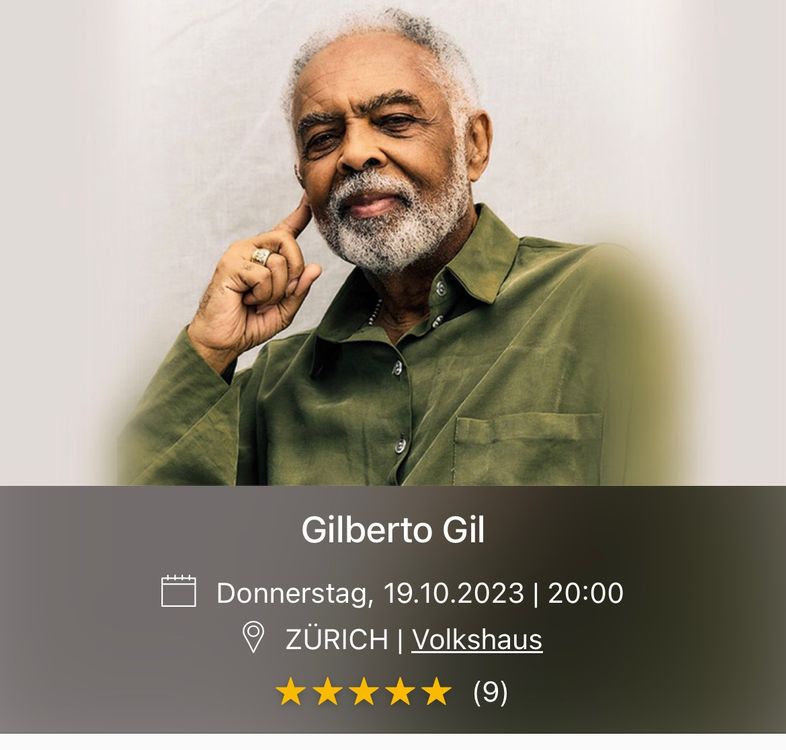 Gilberto Gil Ticket Volkshaus Zürich Stehplatz Kaufen auf Ricardo