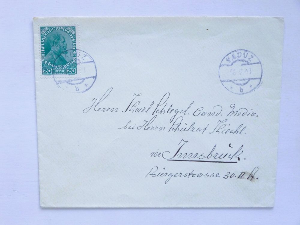 FL Bedarfsbrief 1918 20H Jubiläum VADUZ INNSBRUCK Kaufen auf