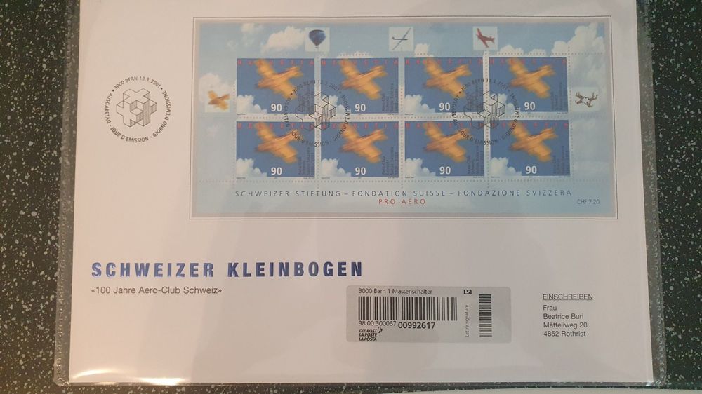 2001 Kleinbogen FDC 100 Jahre Pro Aero Kaufen Auf Ricardo