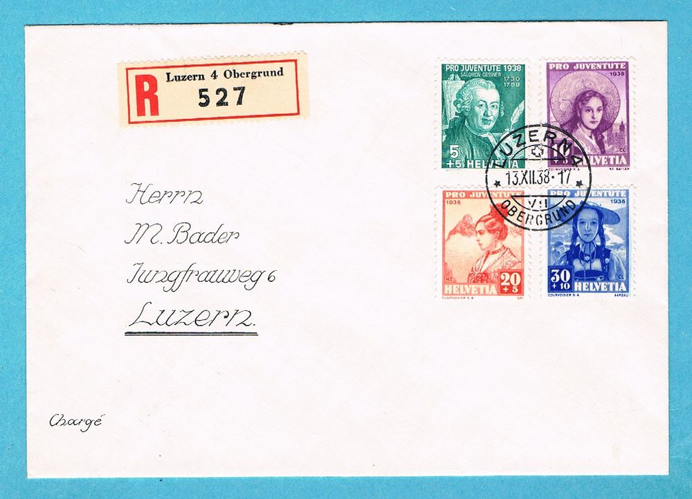 1938 Pro Juventute R Satzbrief Stempel LUZERN 13 XII 38 Kaufen