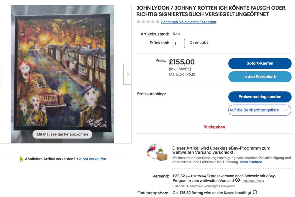 Johnny Rotten Sex Pistols John Lydon Autogramm Limit Buch Kaufen Auf