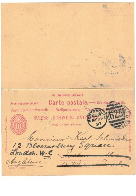 Ganzsache Postkarte O 1897 Antwortkarte Kaufen Auf Ricardo