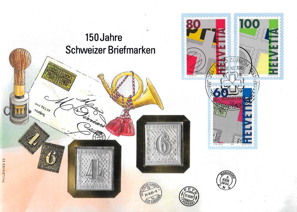 Münzbrief Medaille 150 Jahre Schweizer Briefmarken 1993 Kaufen auf