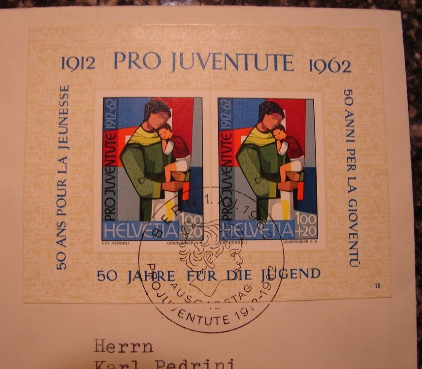 FDC Pro Juventute Block 50 Jahre für Jugend 1962 182 Kaufen