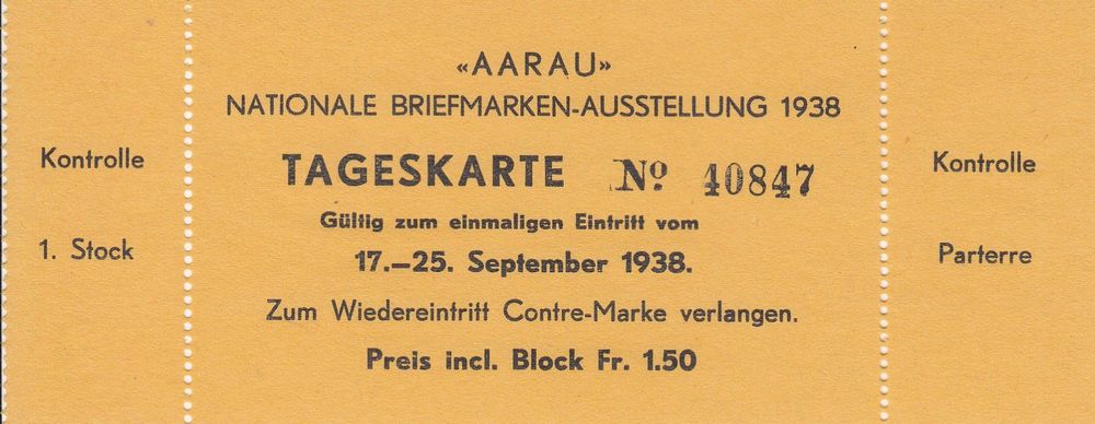 3 Tageskarten Zur Nationalen Briefmarkenausstellung In Aarau Kaufen