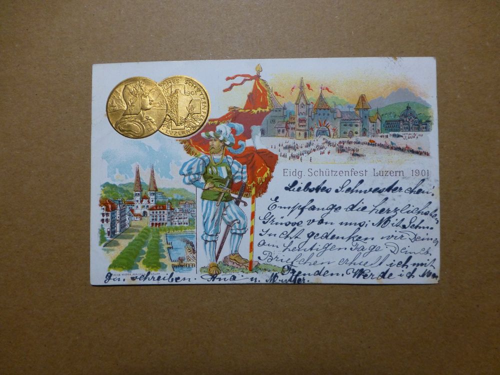 Eidgenössisches Schützenfest Luzern 1901 Präge Litho Kaufen auf