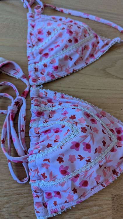 Bikini Set 40 rosa geblümt mit Spitze Boho neuwertig Neu gemäss