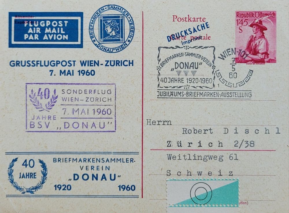 Vol Luftpost Zürich Donau 1920 1960 Zürich Kaufen auf Ricardo