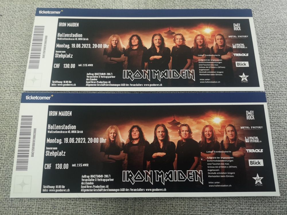 X Iron Maiden Fantickets Stehplatz Z Rich Kaufen Auf Ricardo