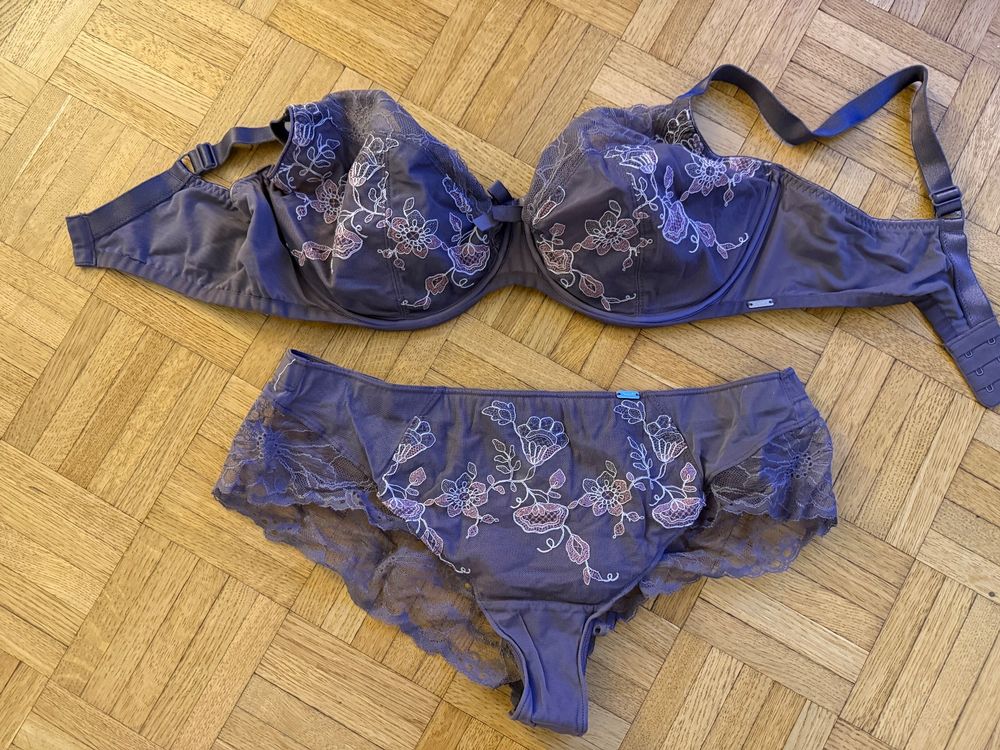 Chantelle Lingerie Set grau Grösse vermutl 95E und Slip 44 Kaufen