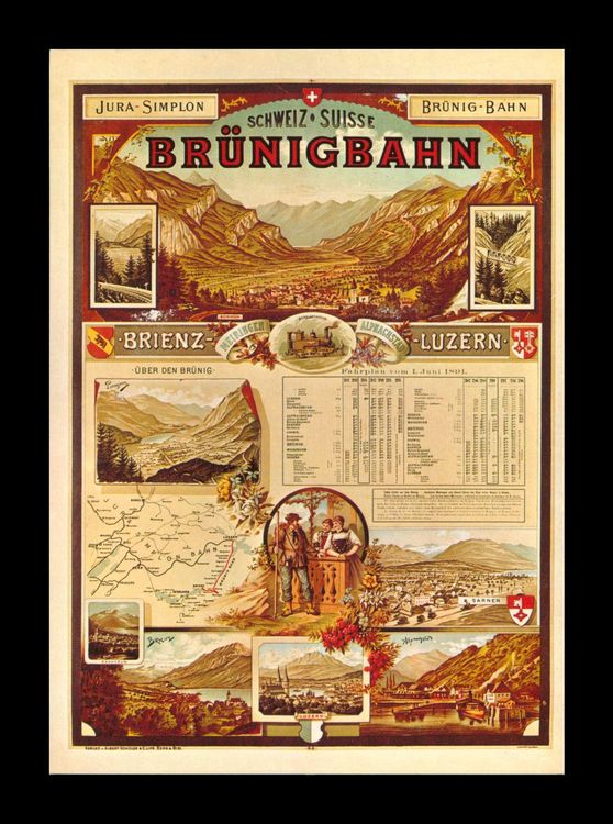 Plakat BRÜNIGBAHN BRIENZ MEIRINGEN ALPNACHSTAD LUZERN 1891 Kaufen