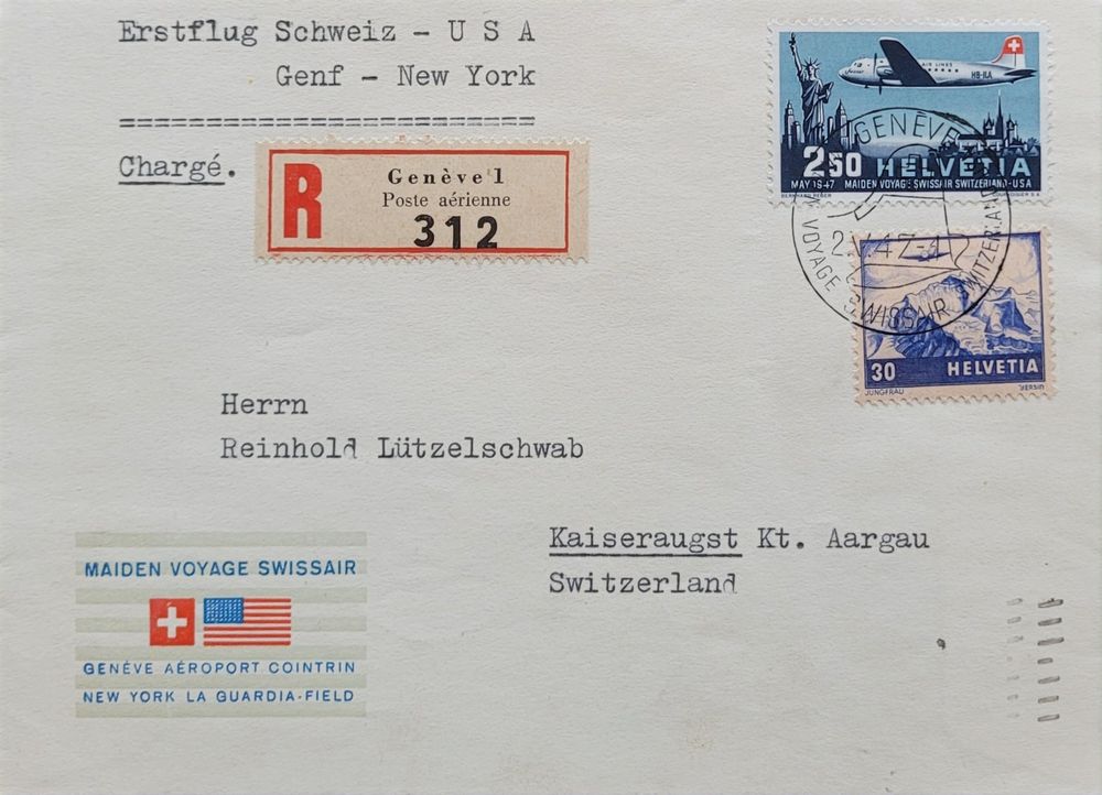 Luftpost Brief Genève New York CHARGé 1947 Swissair Kaufen auf Ricardo