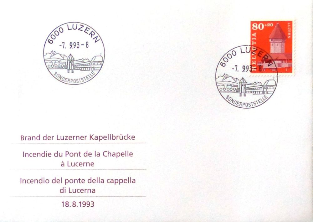 FDC Wiederaufbau Luzerner Kapellbrücke 1993 Kaufen auf Ricardo