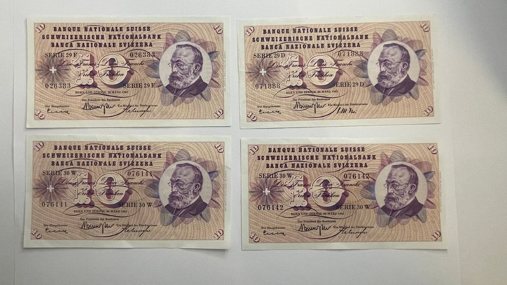 4 X 10 Franken Banknote Keller 1963 Unc Kaufen Auf Ricardo