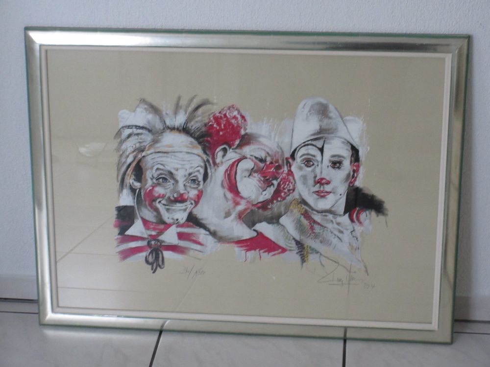 Rolf Knie Drei Clowns Weiss Rot Serigraphie Hs Hn Gerahmt Kaufen