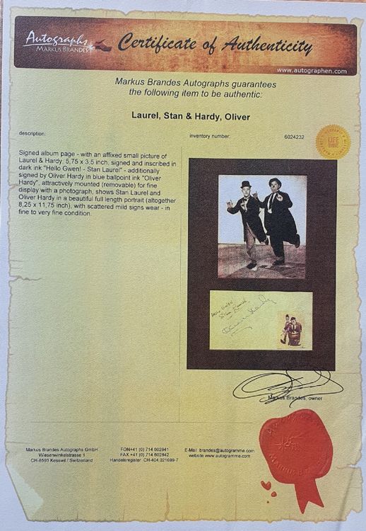 Stan Laurel Oliver Hardy Dick Doof Original Autogramme Kaufen