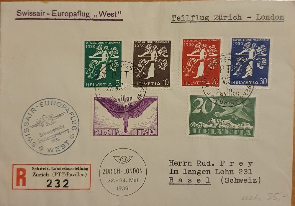 Briefmarken Flugbrief Swiss Europaflug West ZH Londen PTT Kaufen Auf