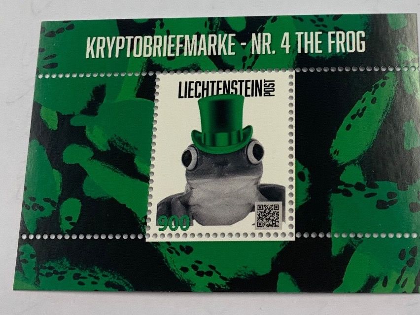 Crypto Briefmarke Liechtenstein The Frog Violett Blau Gelb Kaufen