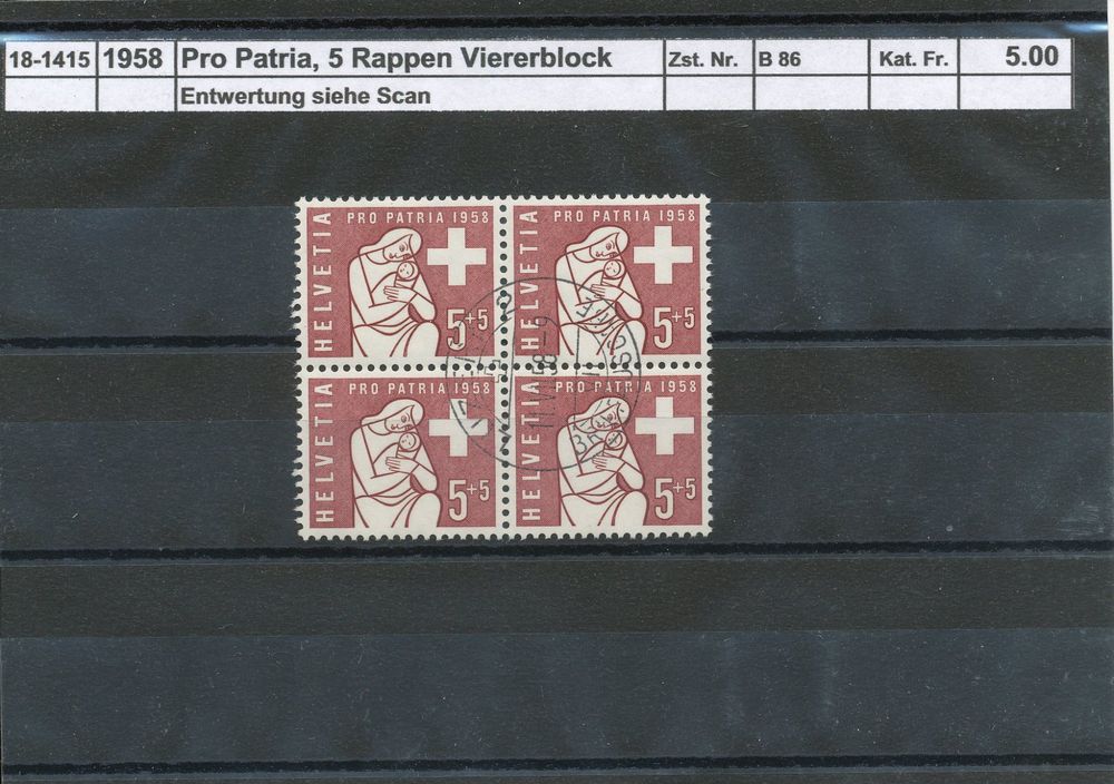 1958 Pro Patria 5 Rp Viererblock Kaufen Auf Ricardo